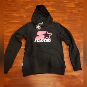 Nwt kids starter hoodie pullover sweatshirt size large black w/ pink logo